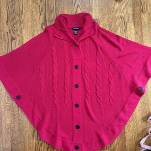 Angee Red Sweater Cape Shawl Cable Knit Poncho One Size